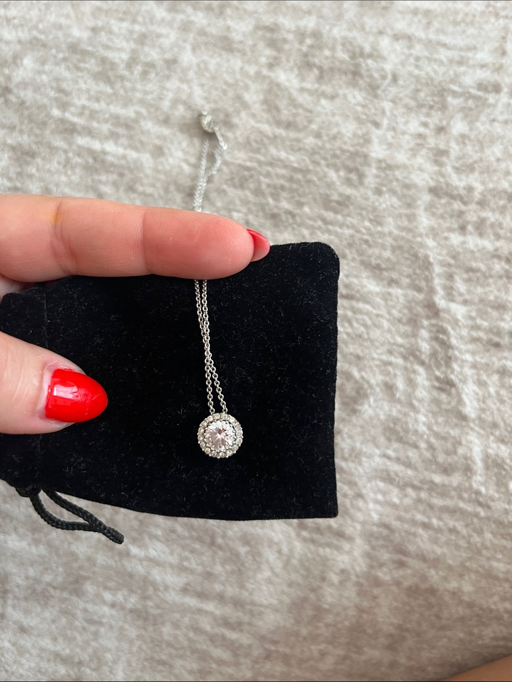 Silver Mini Crescent Pendant Necklace with Black Velvet Pouch